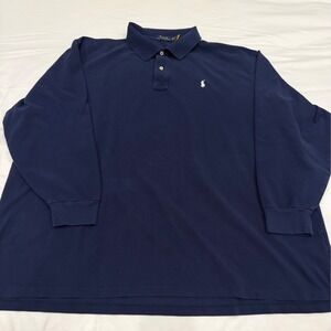 Polo Ralph Lauren Mens4XB Navy Blue Long Sleeve Pique Polo Shirt White Pony Logo